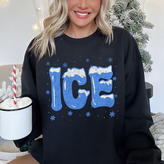 Ice Cold Christmas Winter Retro Nostalgic Snowy Night Sky Village Lights Mistletoe Winter Scene Sweatshirt