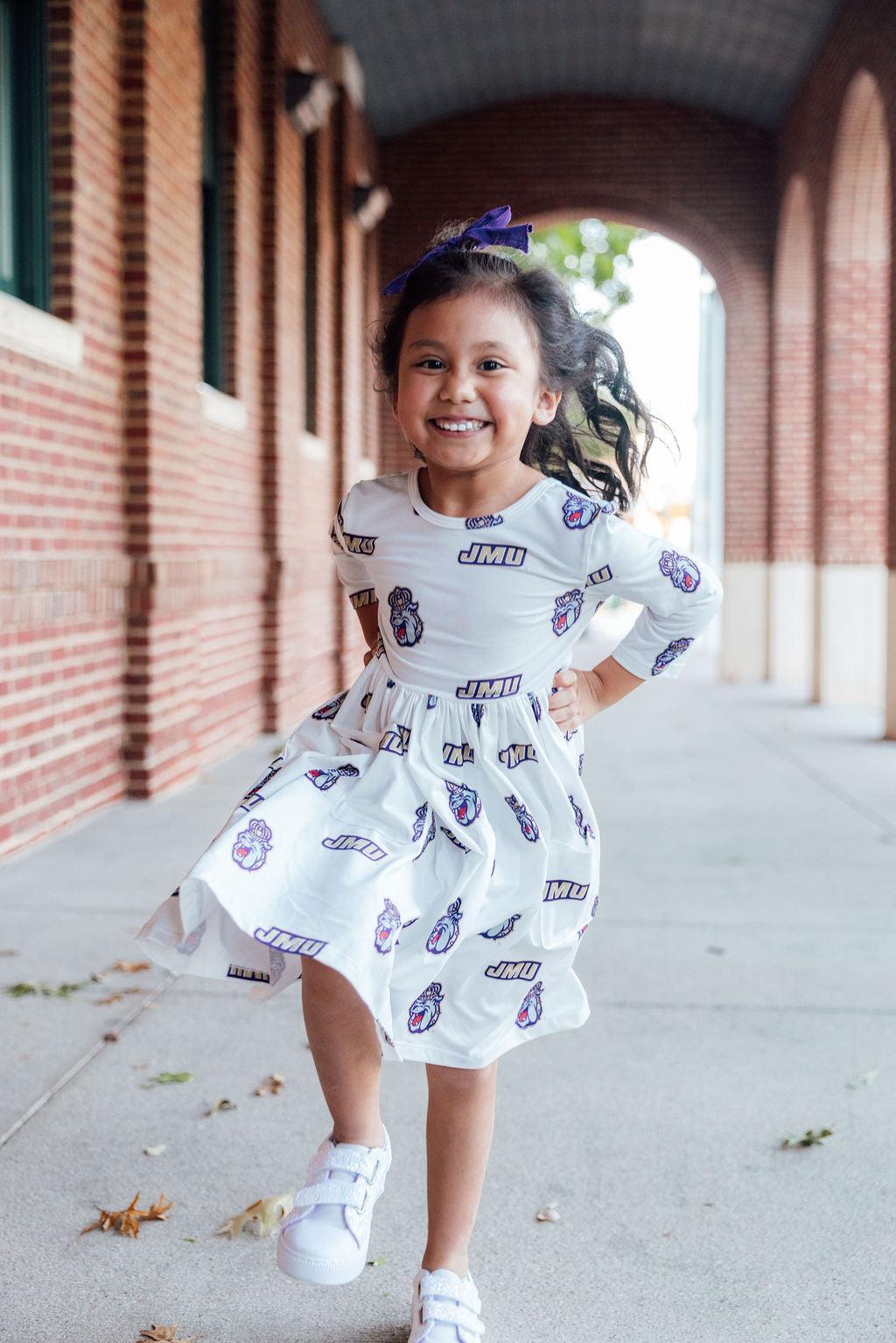 SALE JMU White Duke Dog 3/4 Sleeve Pocket Twirl Dress