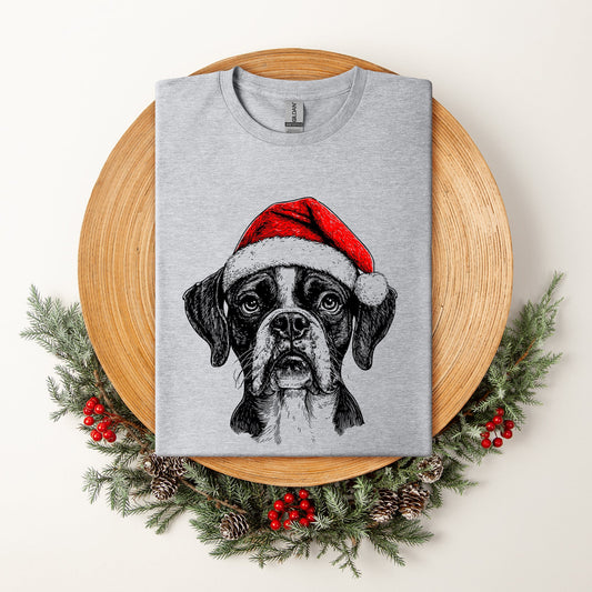 Boxer Santa Christmas Dog Lover Pet Portrait With Festive Paws And Holiday Spirit Comfort Colors Tee