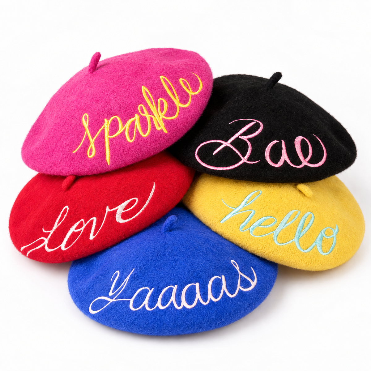Sparkle Embroidered Beret in Pink
