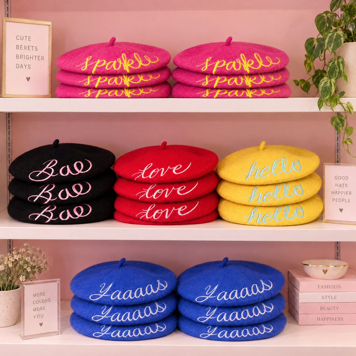 Yaaaas Embroidered Beret in Blue