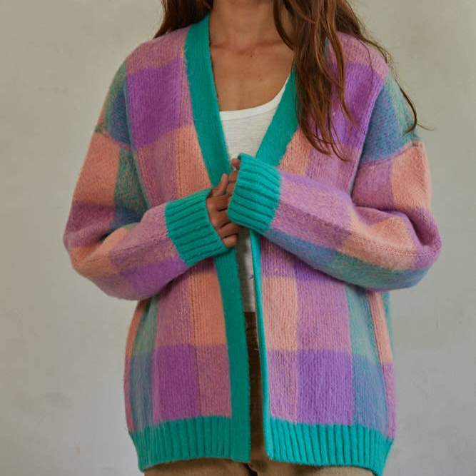 Oversize Peachy Gingham Cardigan | Ultrafuzzy Warm Sweater [Sizes SM & M Remaining]
