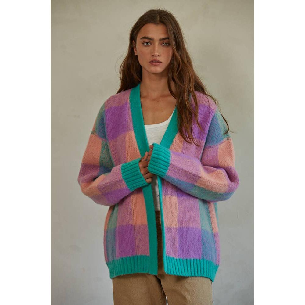 Oversize Peachy Gingham Cardigan | Ultrafuzzy Warm Sweater [Sizes SM & M Remaining]