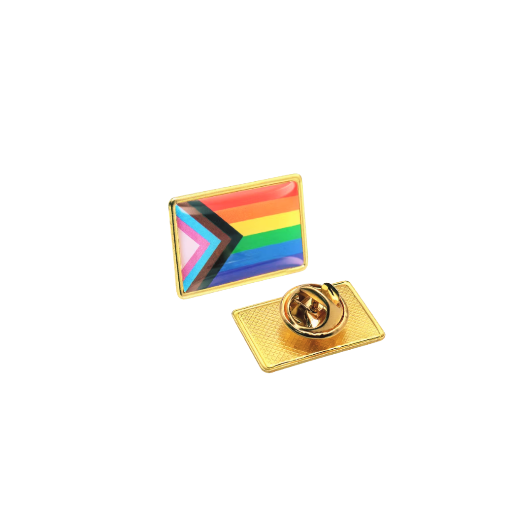 Progress Pride Flag Pin | LGBTQ Rainbow Flag Gold and Enamel Pin Brooch