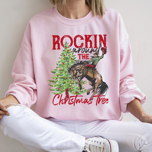 Rocking Around The Christmas Tree Cowboy Edition Cozy Western Holiday Song Lyrics Sweatshirt