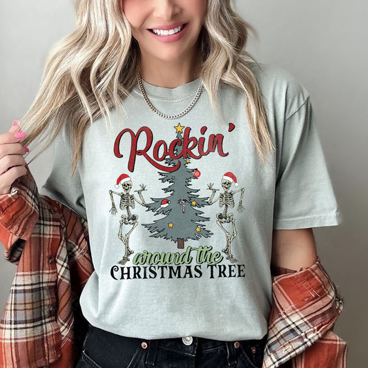 Rocking Around The Christmas Tree, Dancing Skeletons Holiday Vintage Comfort Colors Tee