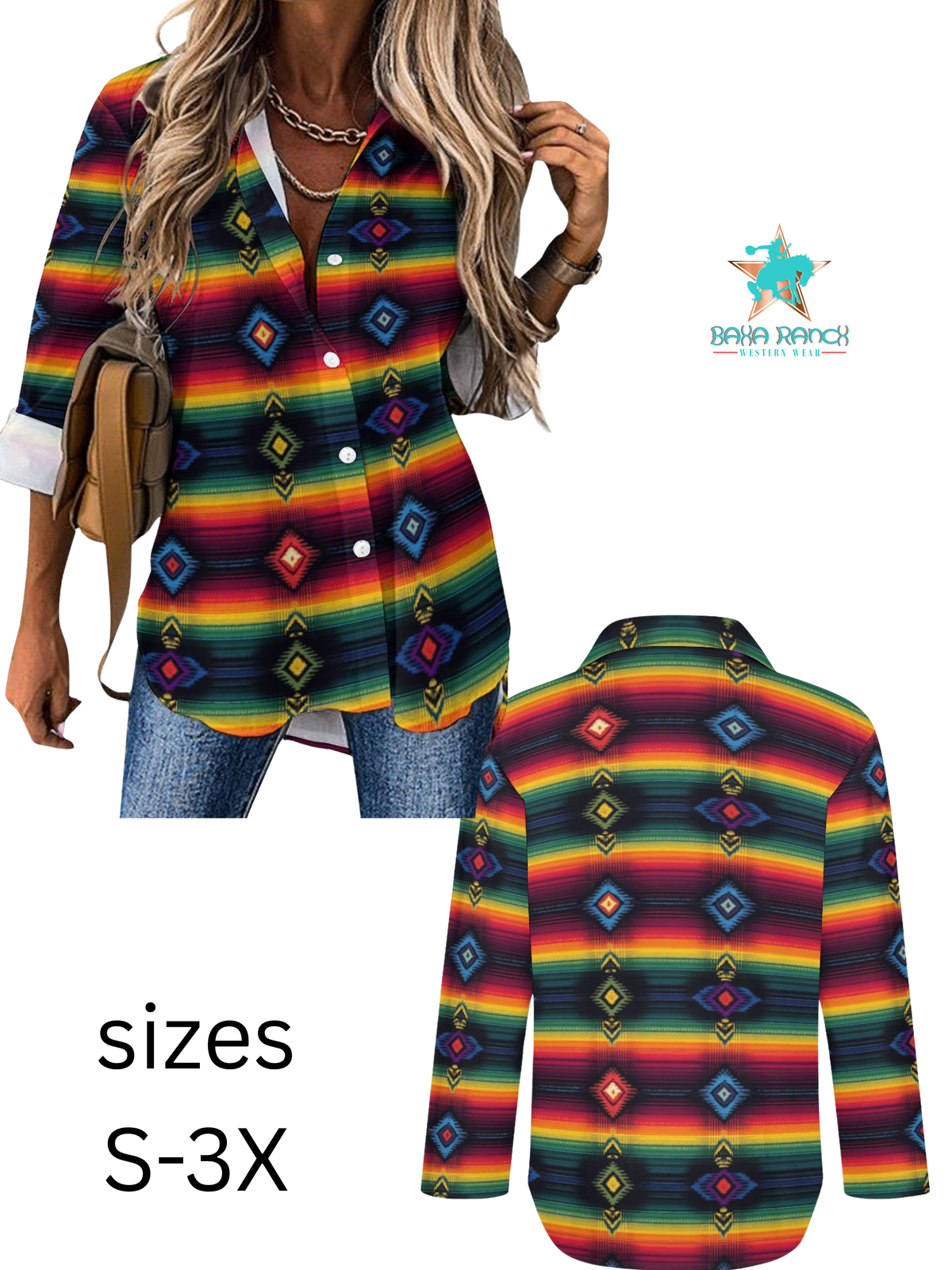 Baha Ranch Colores de Mexico Serape Button up Blouse