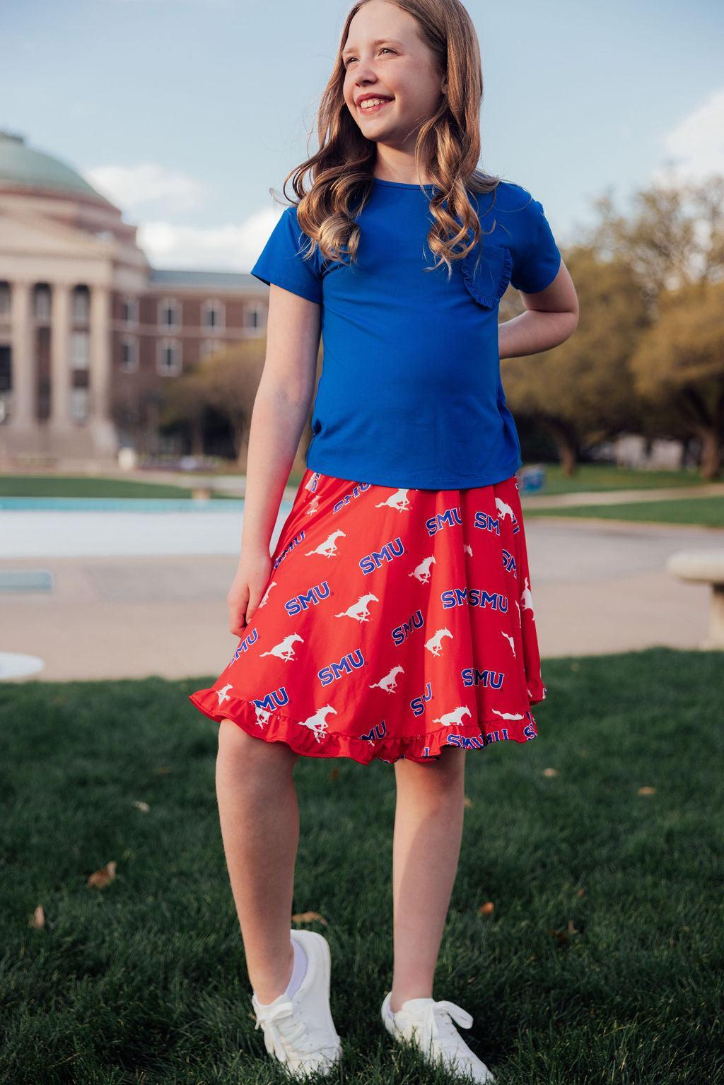 SALE SMU Red Mustang Ruffle Twirl Skort