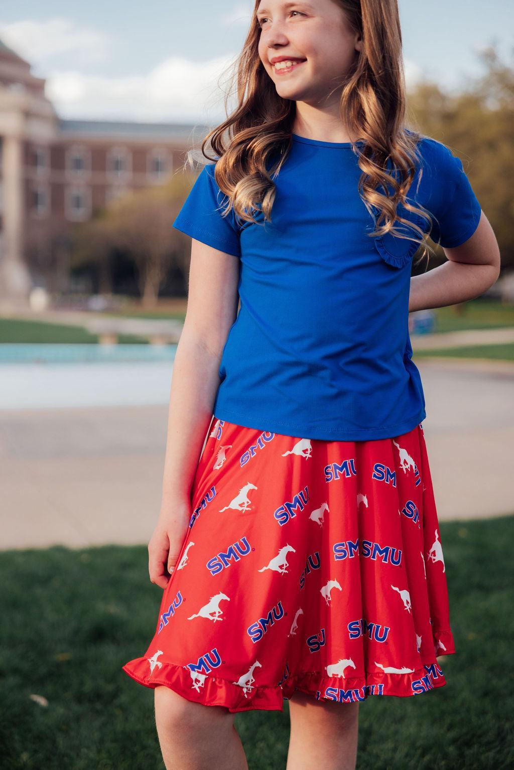 SALE SMU Red Mustang Ruffle Twirl Skort