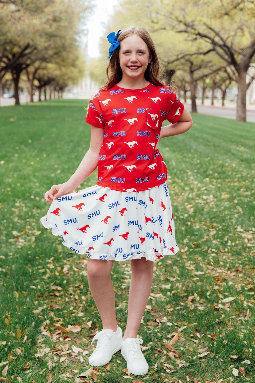 SALE SMU White Mustang Ruffle Twirl Skort