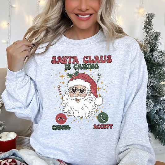 Santa Is Calling Graphic Sweatshirt With Holiday Cheer And Santa Sketch In Festive Fleece