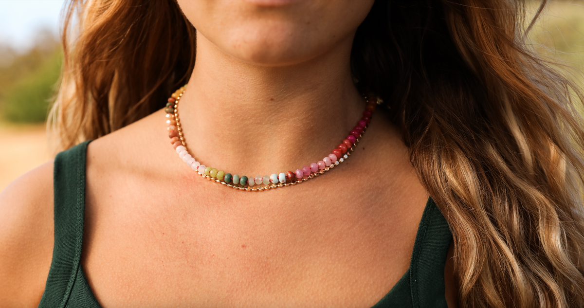 Natural Gemstone Necklace + 14k Gold Filled Toggle : Sandbar