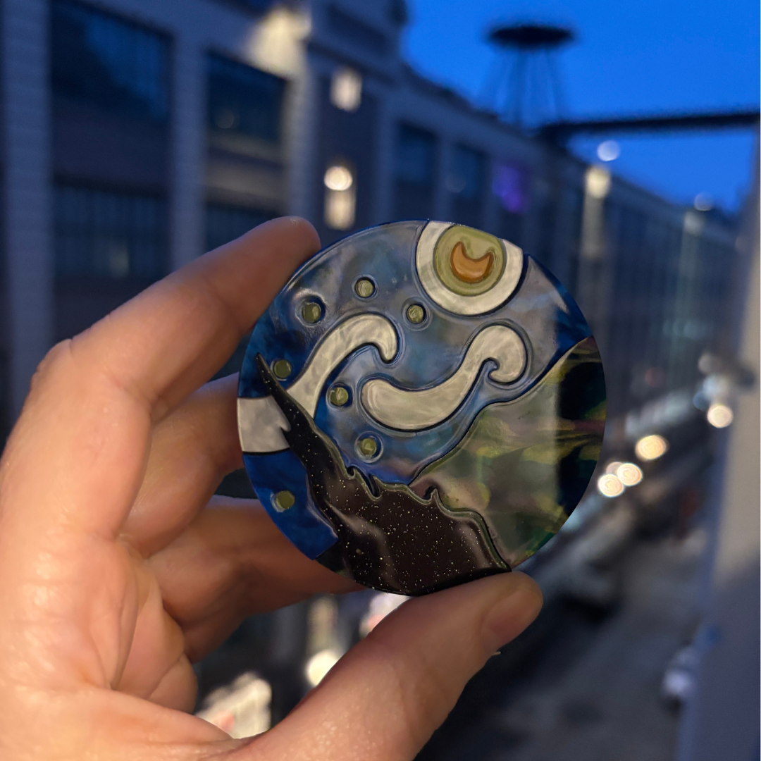 Starry Night Van Gogh Inspired Acetate Large Format Pin Brooch
