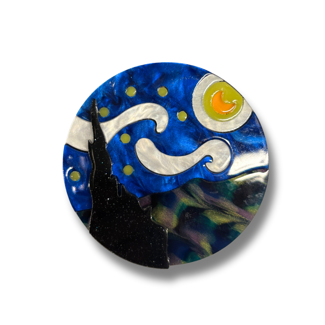 Starry Night Van Gogh Inspired Acetate Large Format Pin Brooch