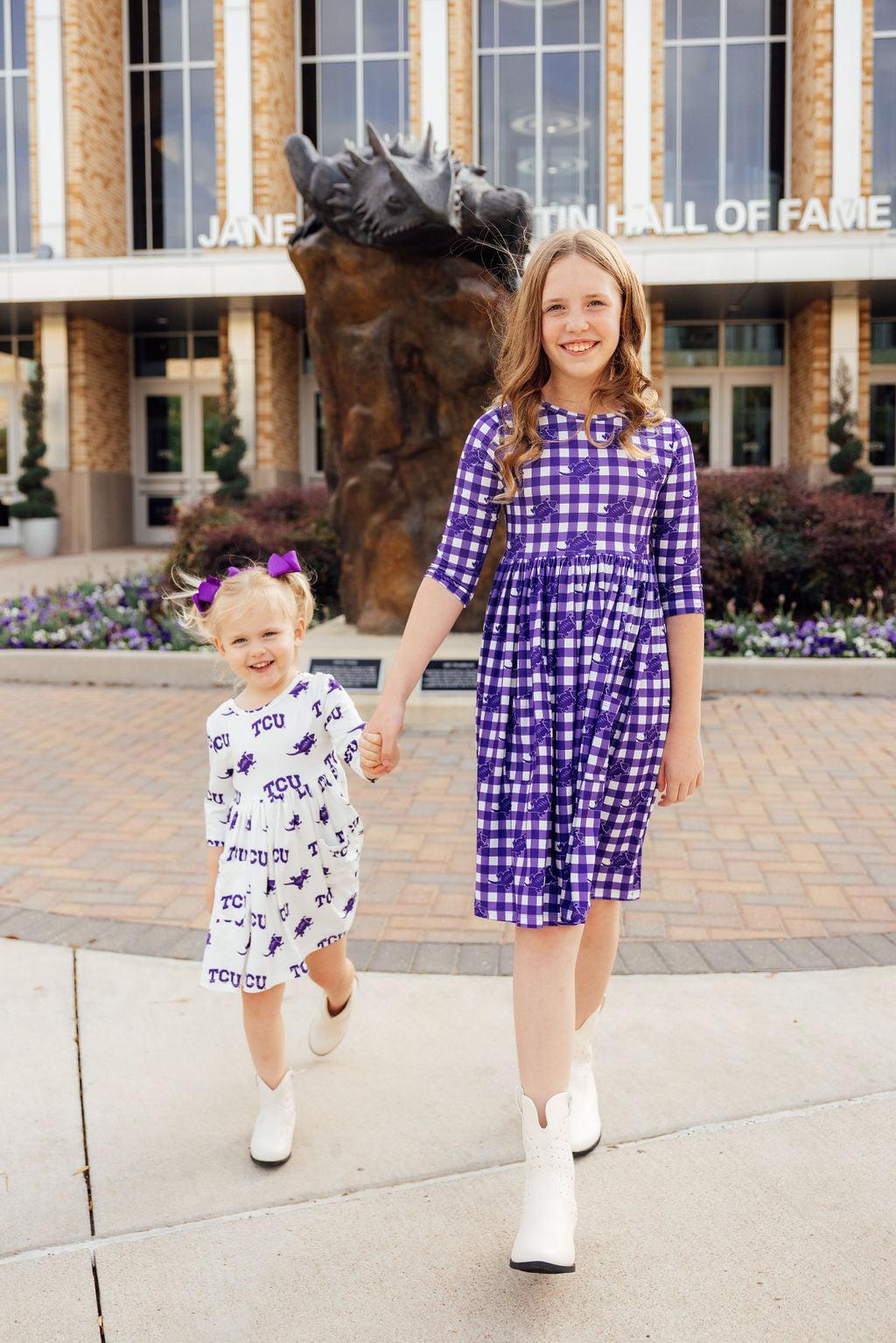 SALE TCU White Frog 3/4 Sleeve Pocket Twirl Dress