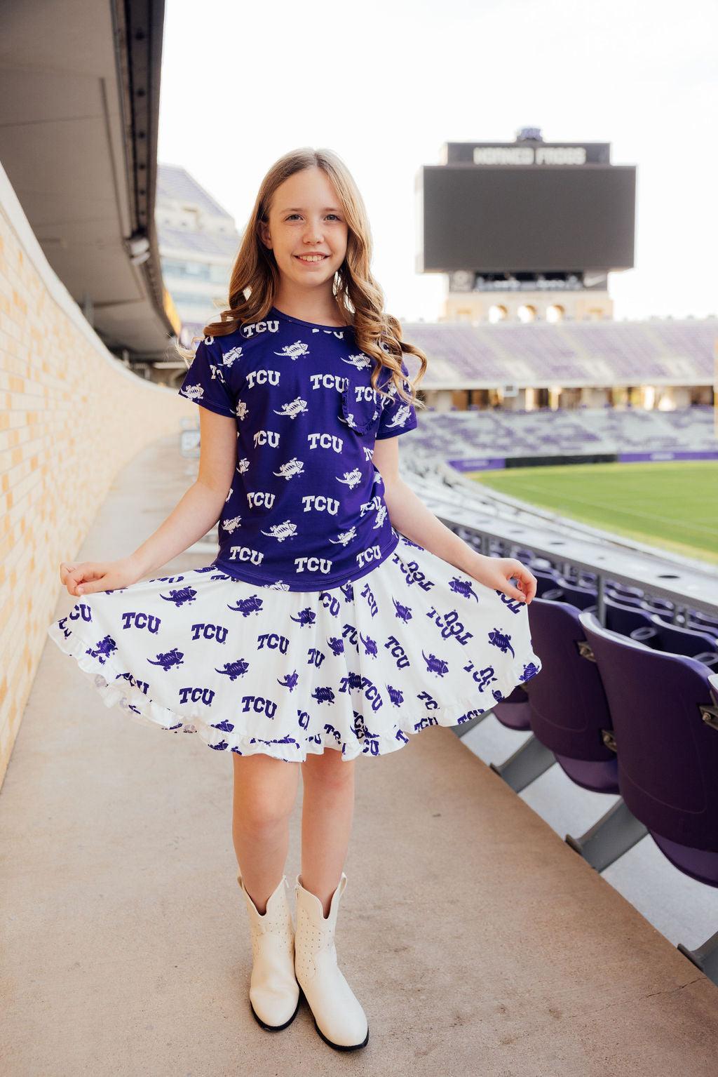 SALE TCU White Frog Ruffle Twirl Skort