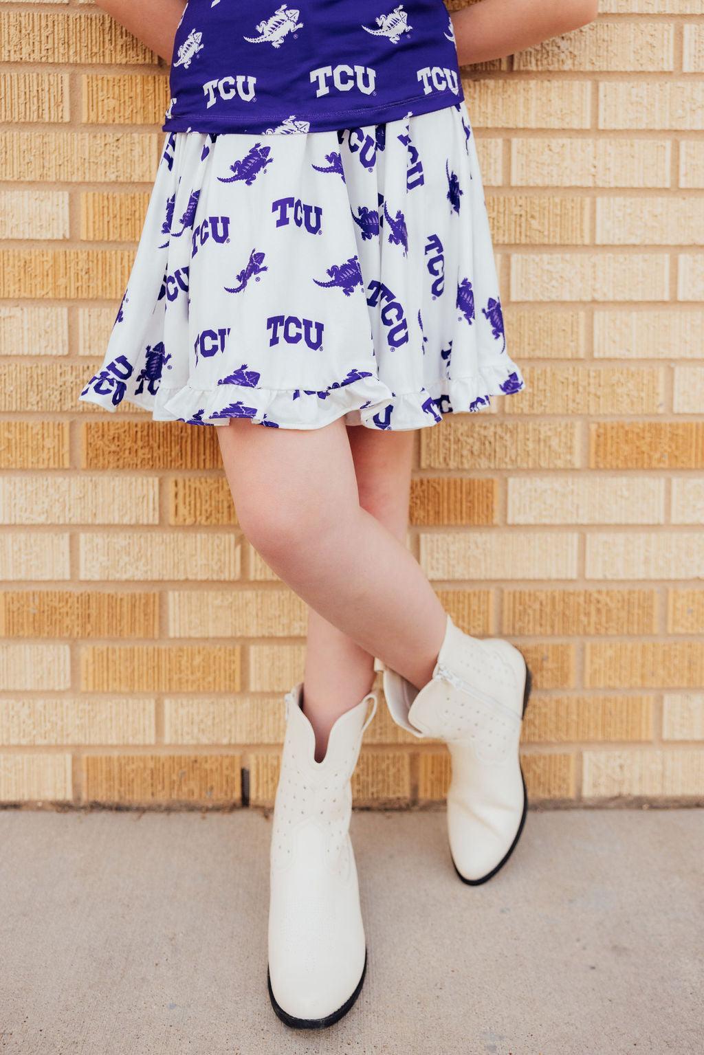 SALE TCU White Frog Ruffle Twirl Skort