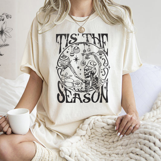 Tis The Season Christmas Skeleton Jolly Dancing Retro Vintage Comfort Colors Tee