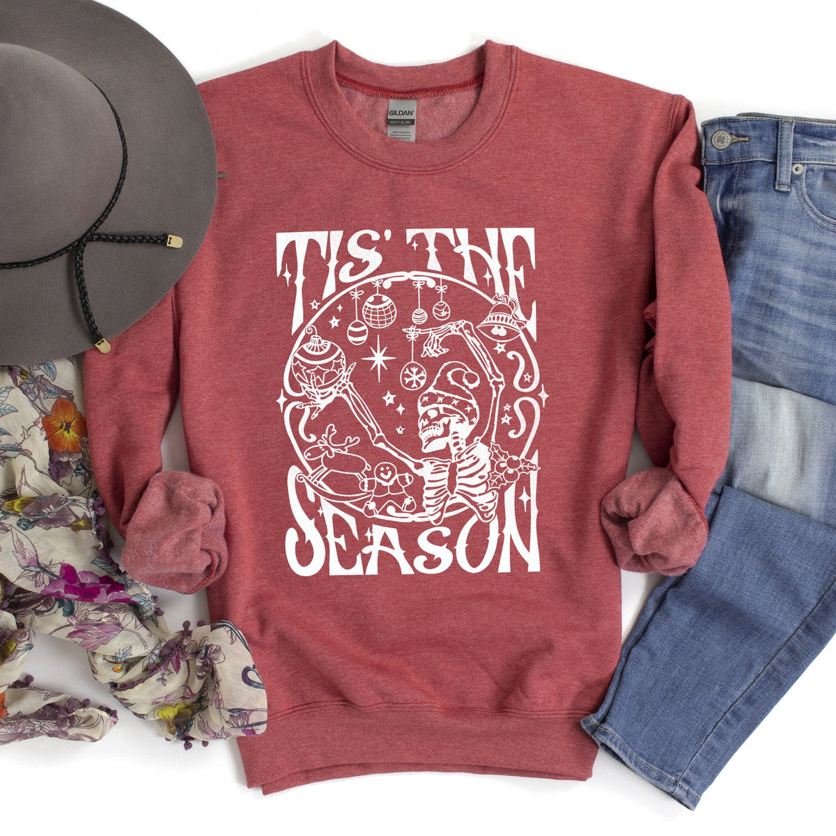 Tis The Season, Christmas Skeleton Jolly Sweatshirt
