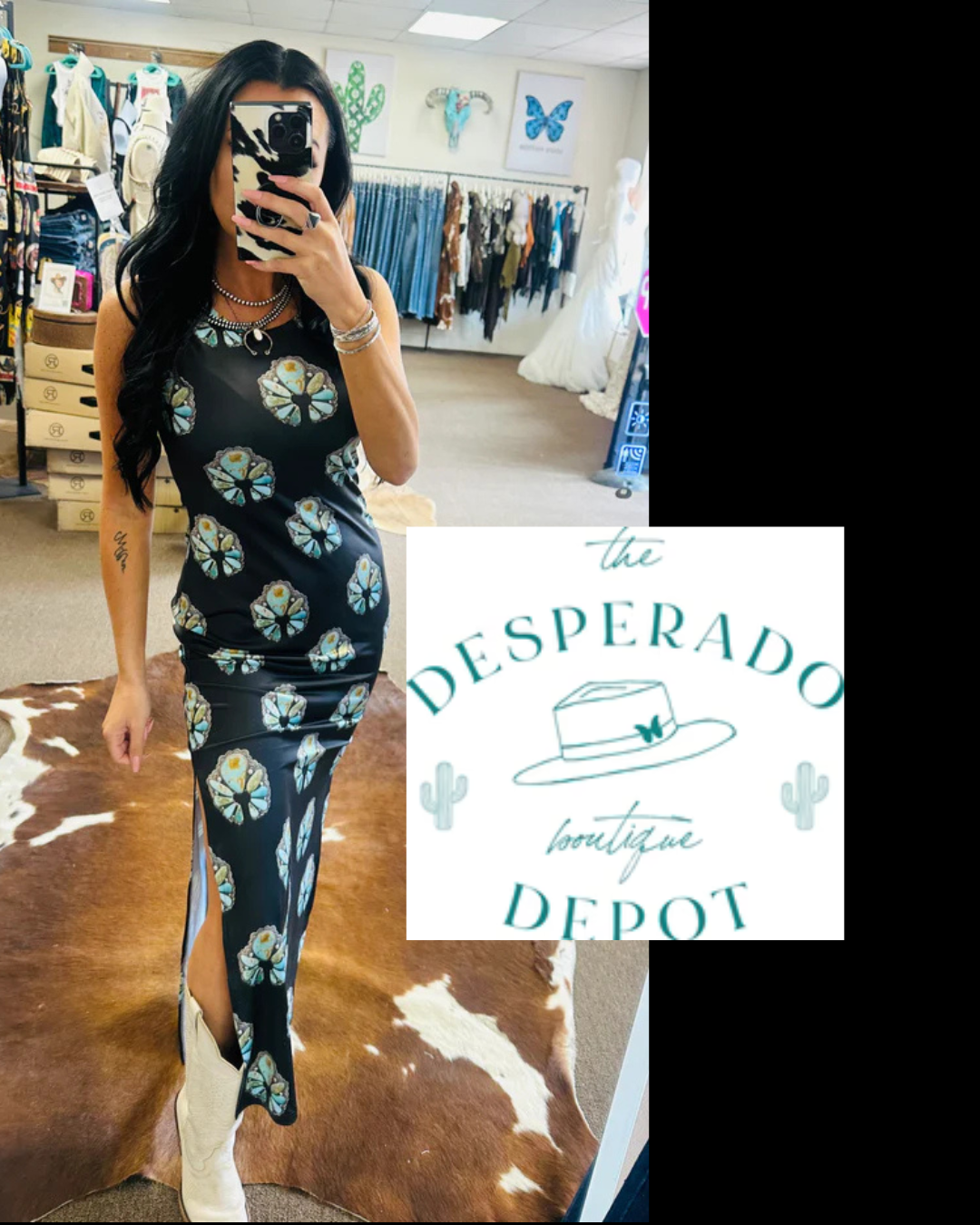 Baha Ranch Turquoise Naja Sleeveless Bodycon Side Slit Maxi Dress