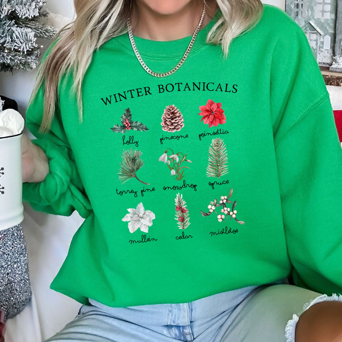 Winter Botanicals, Holly, Poinsettia Christmas Sweatshirt