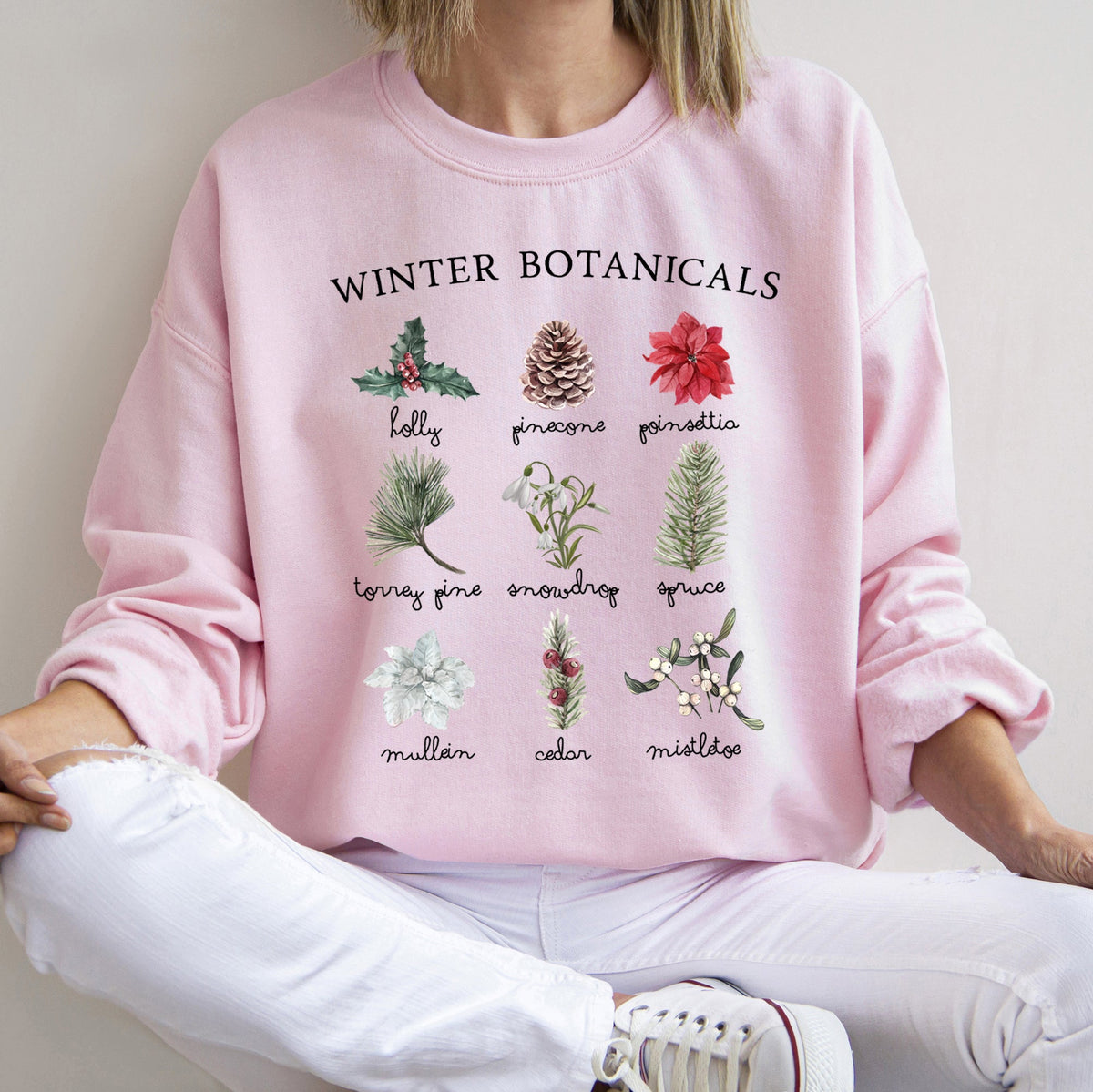 Winter Botanicals, Holly, Poinsettia Christmas Sweatshirt