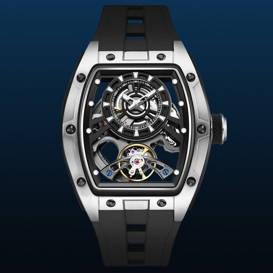 Mens Transparent Barrel-Shaped Fully Luminous Waterproof Mechanical Watch