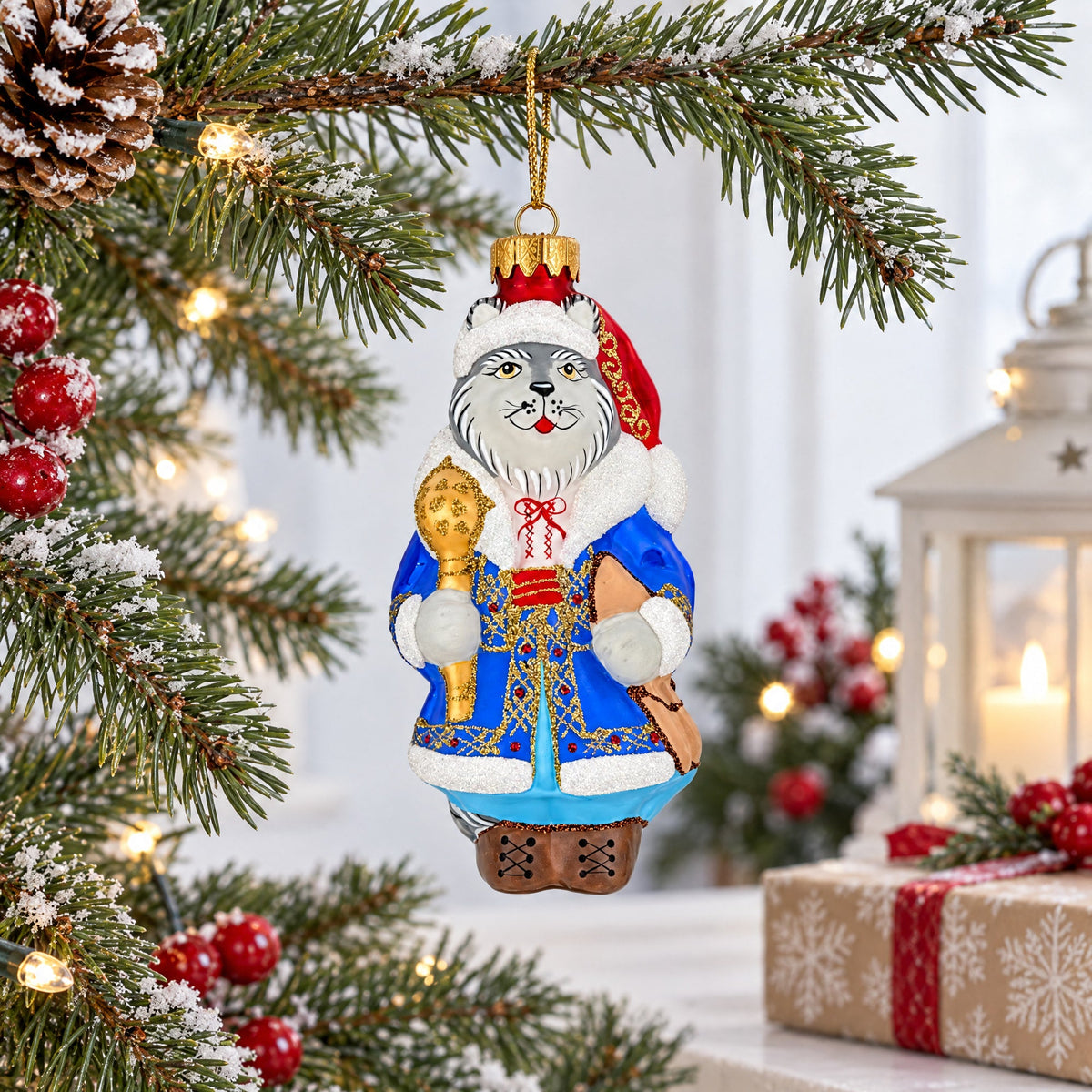 Wolf the Ukrainian Hetman Glass Christmas Ornament