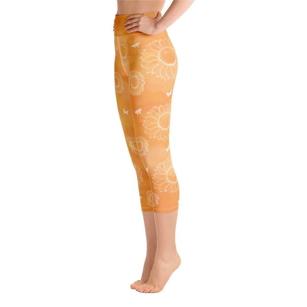 Sunflower & Butterfly Capri Leggings with Pockets