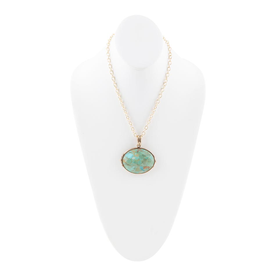 Blue Turquoise Long Golden Chain Necklace