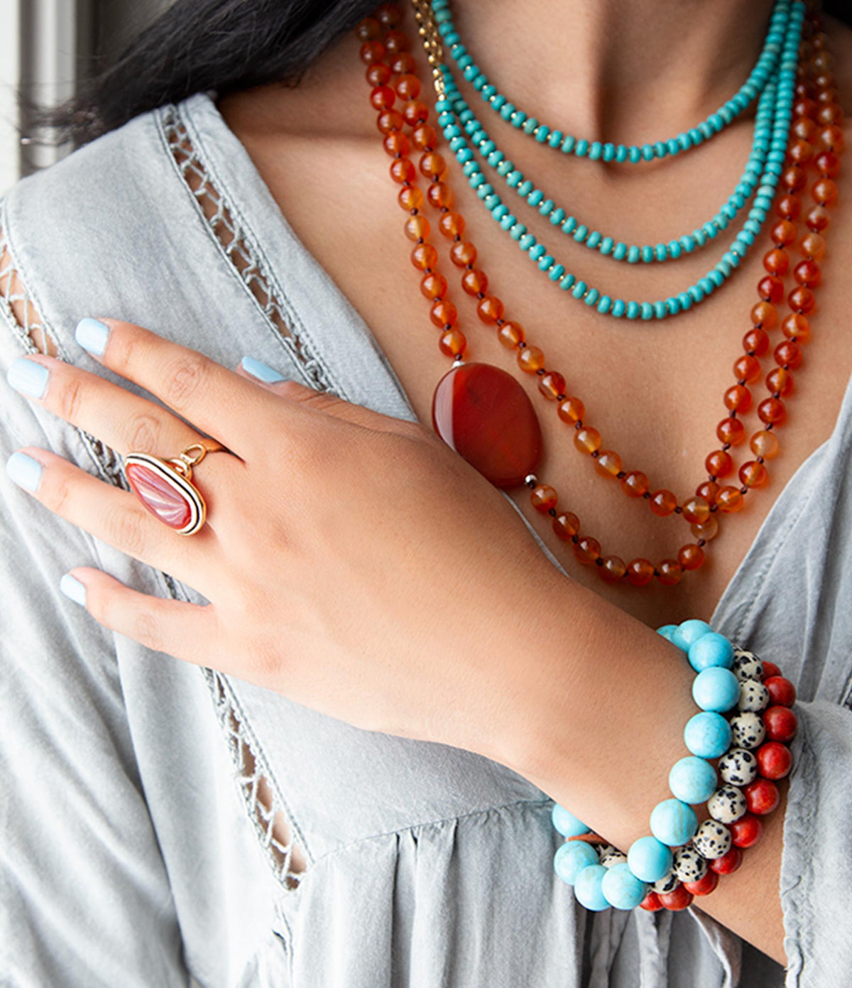 Blue Turquoise Magnesite Golden Necklace