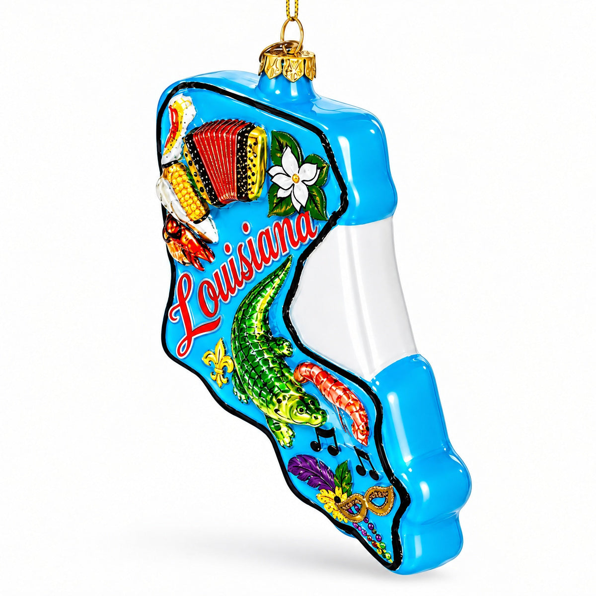 Louisiana Travel Landmarks and Symbols Glass Christmas Ornament
