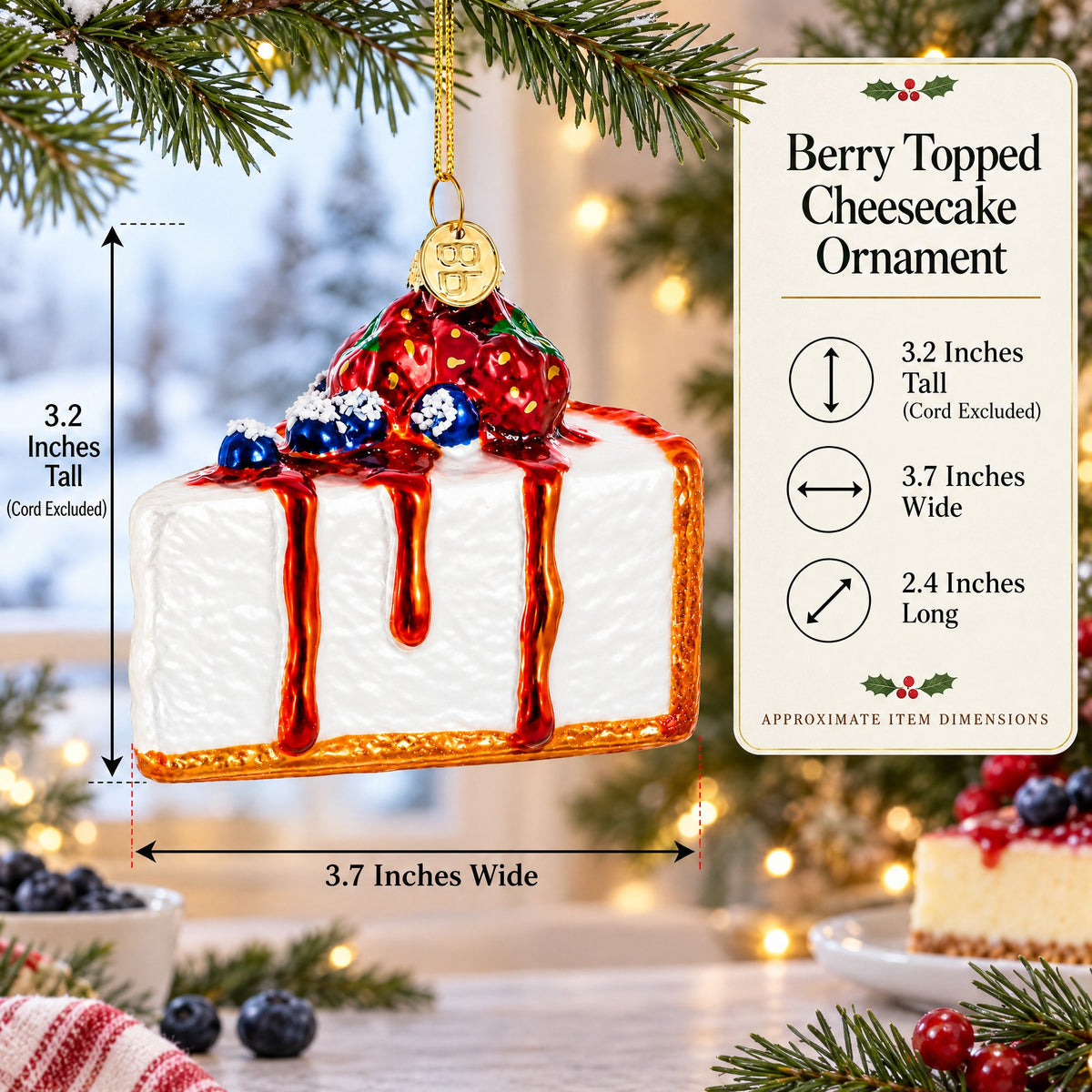 Berry Topped Cheesecake Glass Christmas Ornament