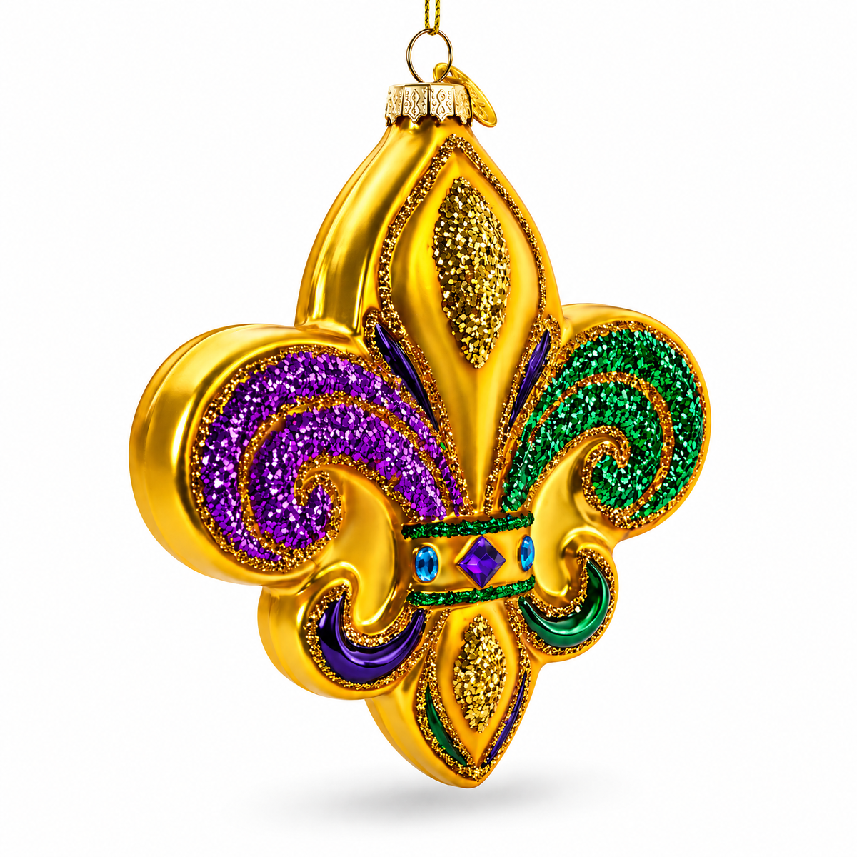Mardi Gras Fleur-de-Lis Glass Christmas Ornament