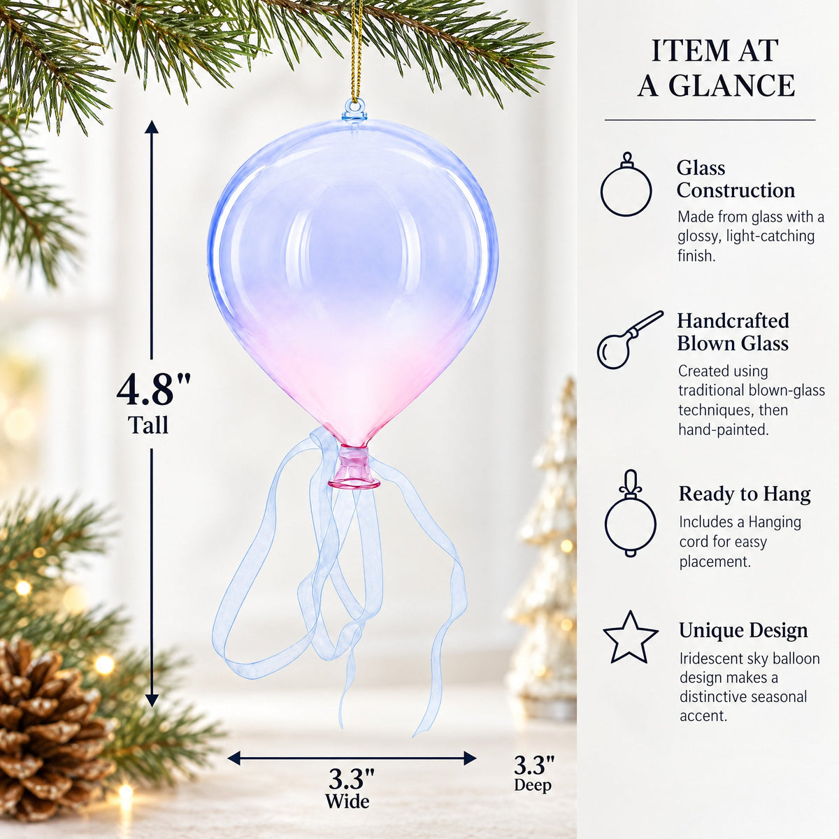 Iridescent Sky Balloon Glass Christmas Ornament
