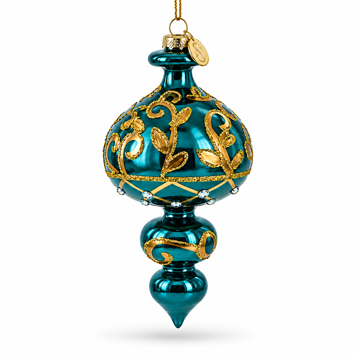 Emerald Cascade Finial Glass Christmas Ornament