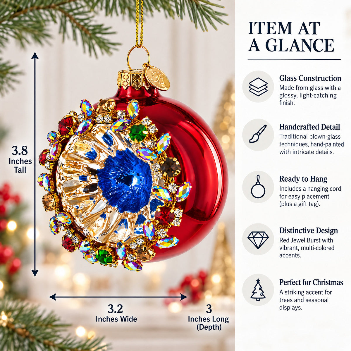 Red Jewel Burst Glass Christmas Ornament