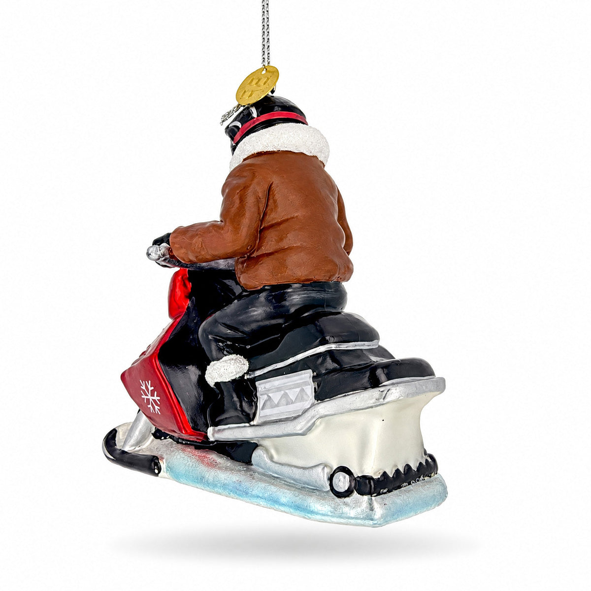 Winter Trail Rider Snowmobile Glass Christmas Ornament