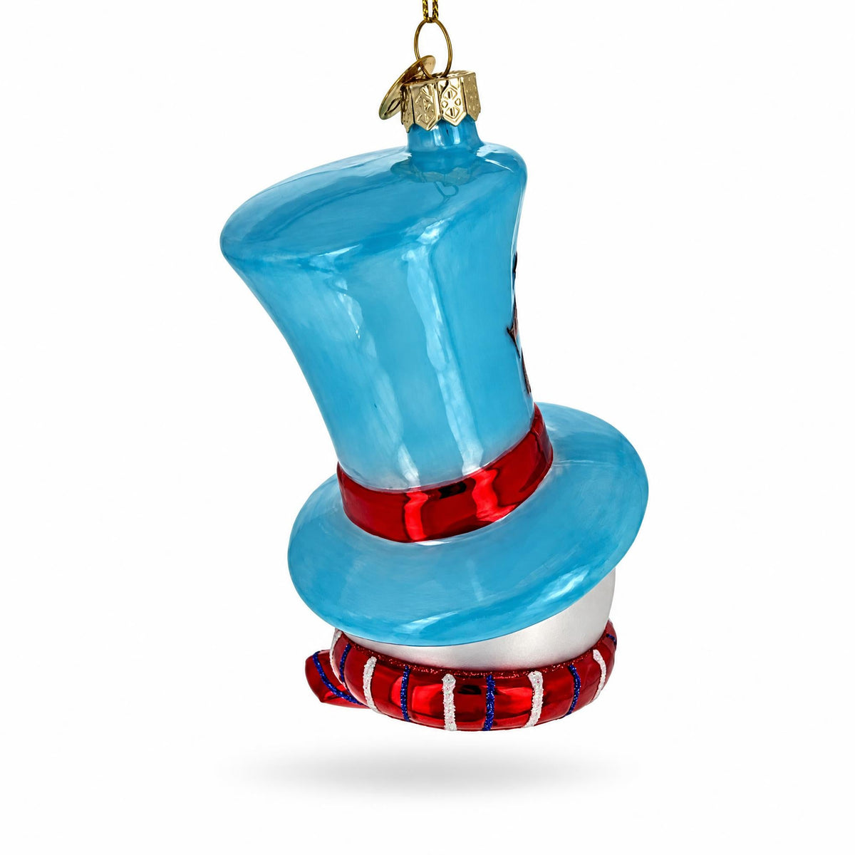 London UK Snowman Head With Blue Top Hat Glass Christmas Ornament