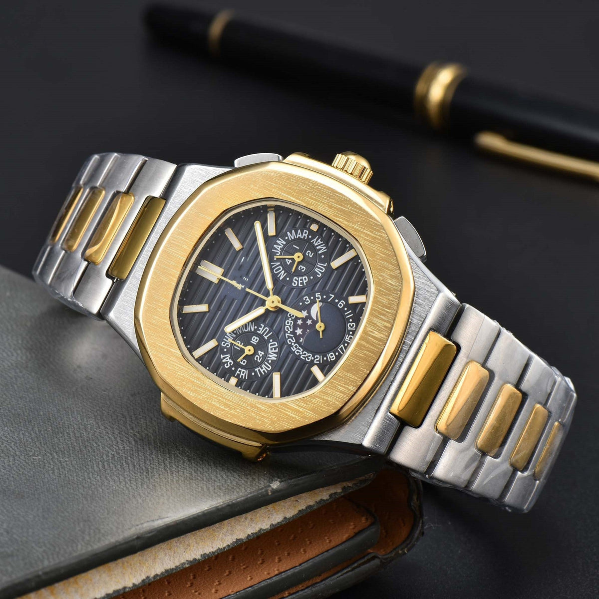 Fashionable Six-Prong Steel-Strap Business-Style Nautilus Mens Watch