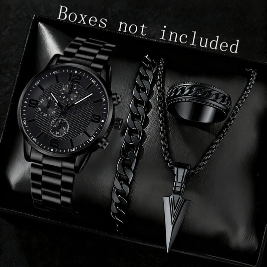Three-Eye Digital Mens Watch Bracelet And Necklace Set