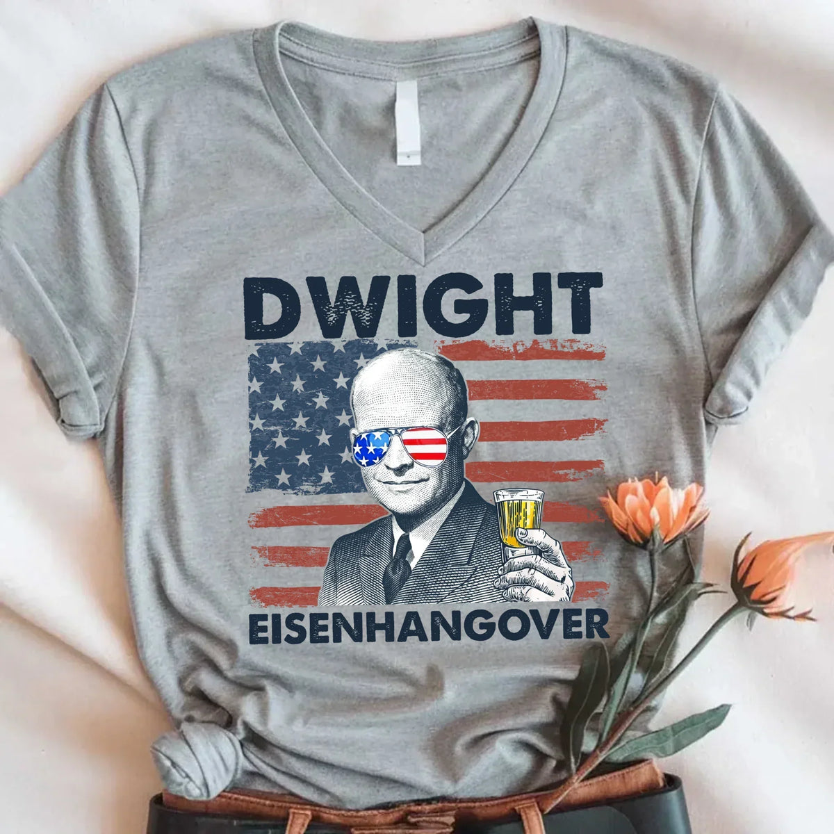 Eisenhangover 4th of July V-Neck Shirt – Funny Dwight Eisenhower Boozy V-Neck Tee