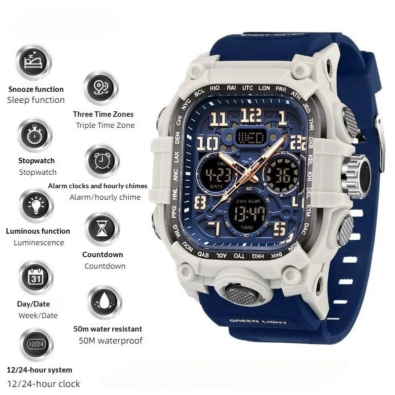 Square Digital Watch Waterproof Sports Countdown Timer Multifunctional Outdoor Hiking Wristwatch For Men