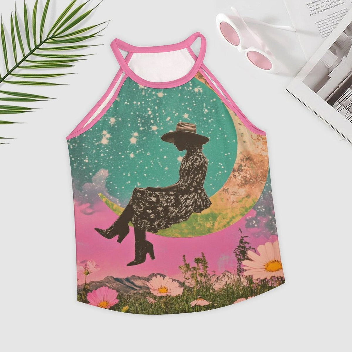 Baha Ranch Cowgirl on the Moon Retro Pop Western Tank Top