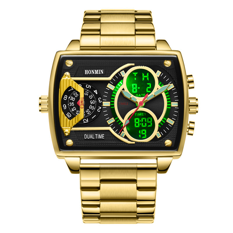 Three-Time-Zone Dual-Display Luminous Water-Resistant Sports Mens Watch
