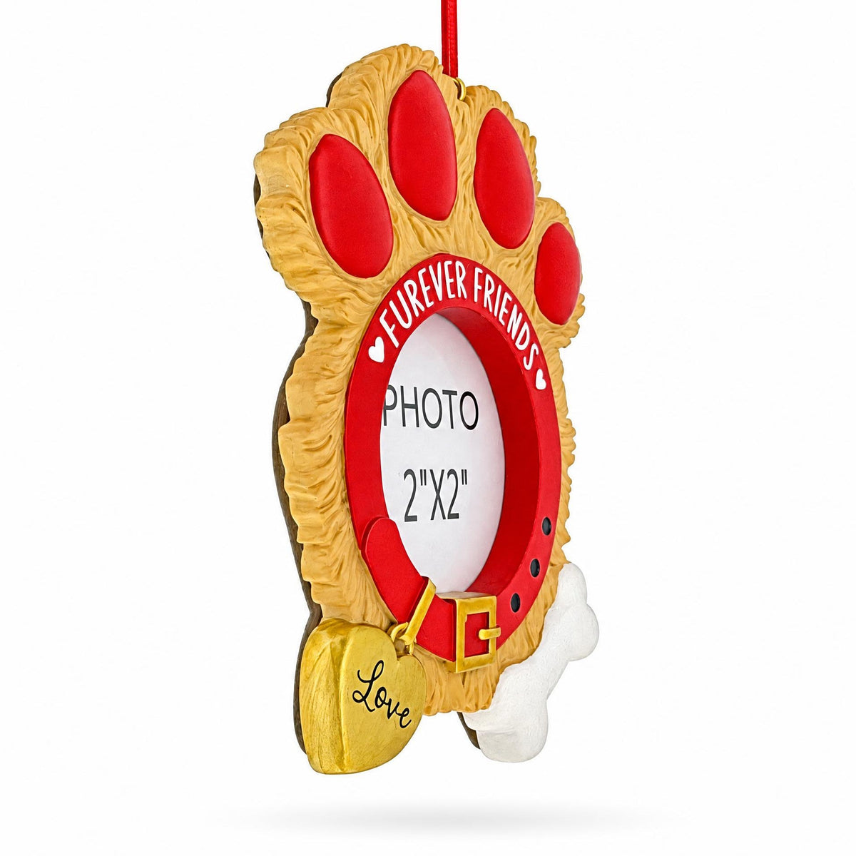 Dog Collar Paw Print Picture Frame Resin Christmas Ornament