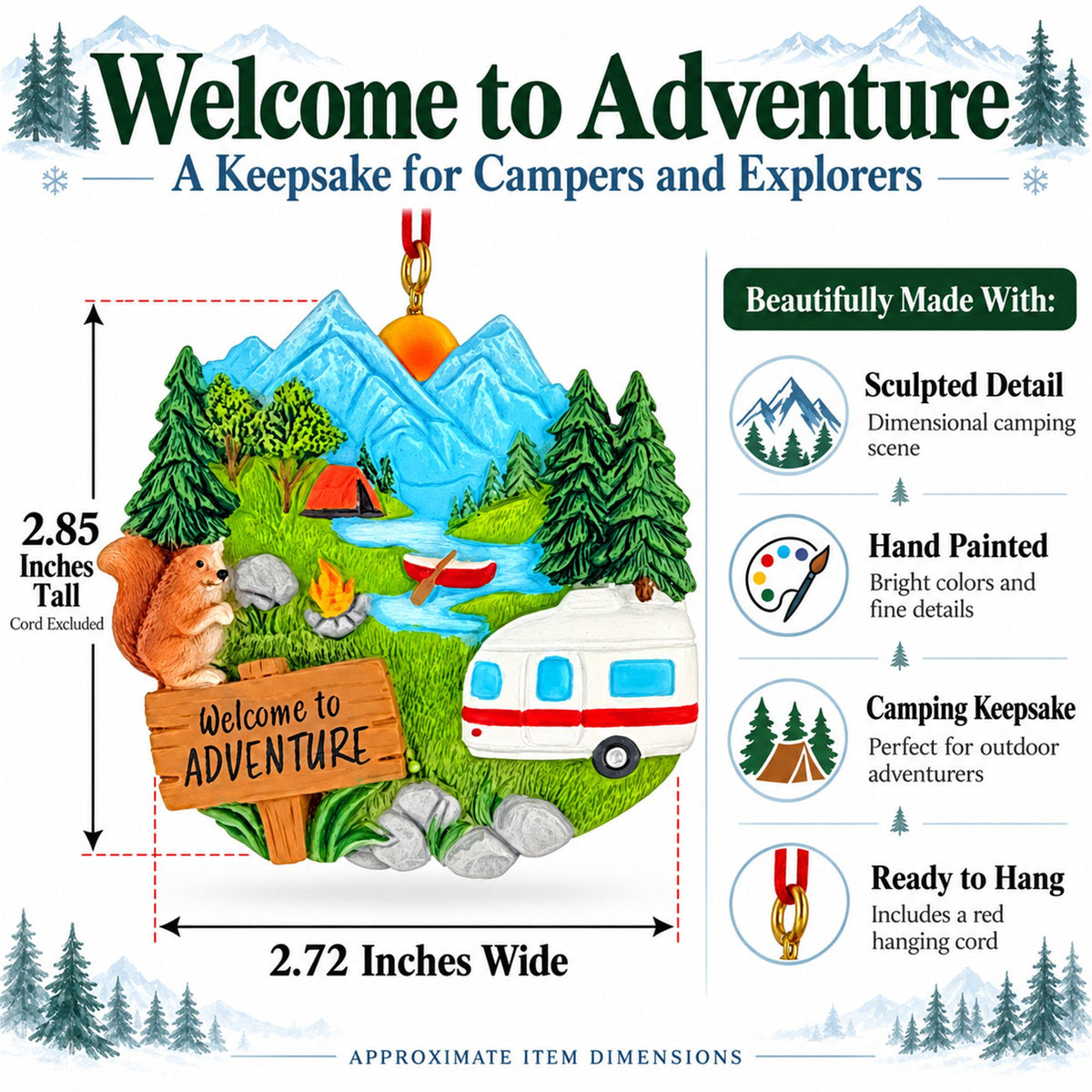 Mountain Camping RV And Campfire Resin Christmas Ornament