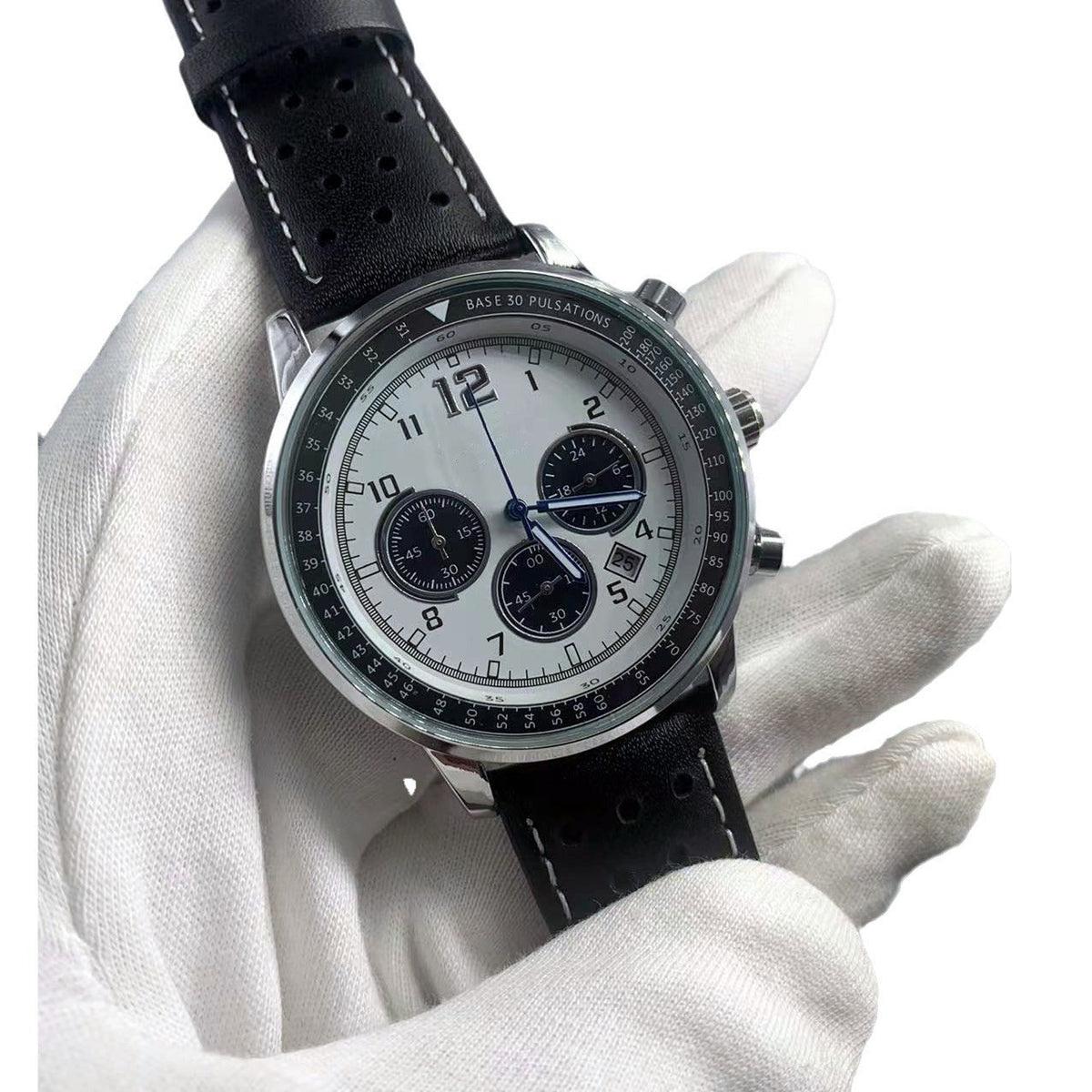 Six-hand Chronograph Quartz Watch With A Leather Strap