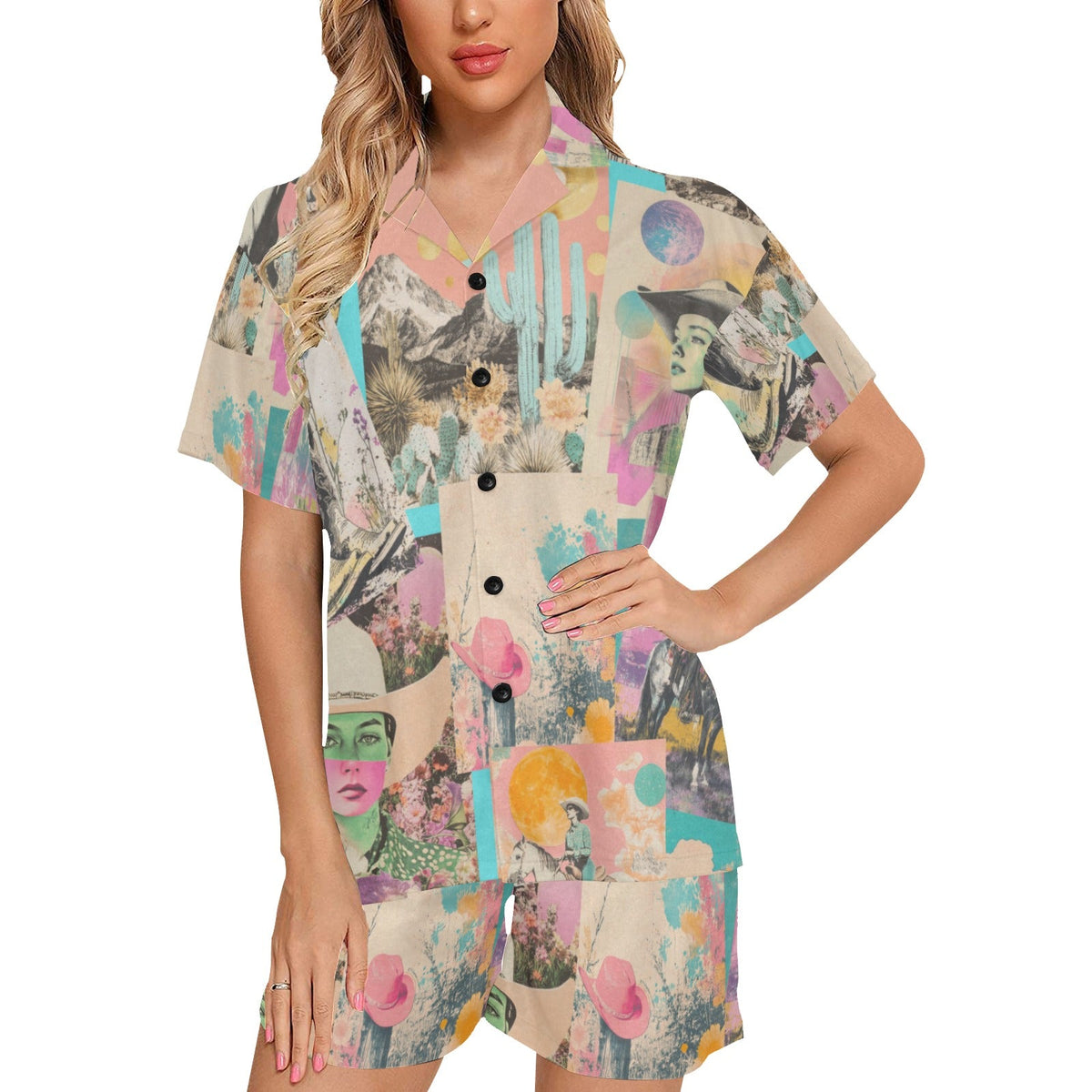 Baha Ranch Retro Pop Western Collage Pajama Set