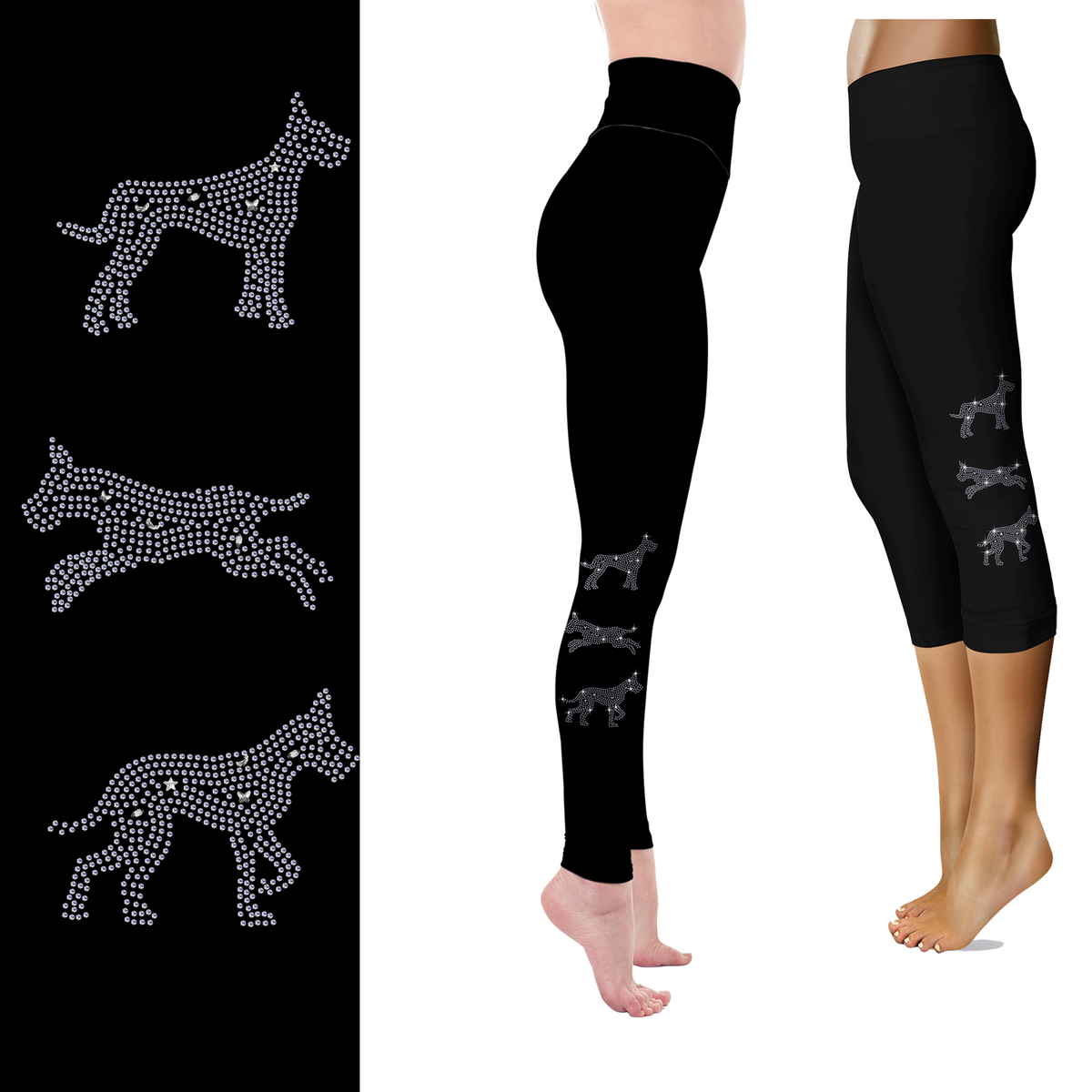 Great Dane Rhinestone Capri or Full-Length Leggings with Pockets & Cropped-Ear Design